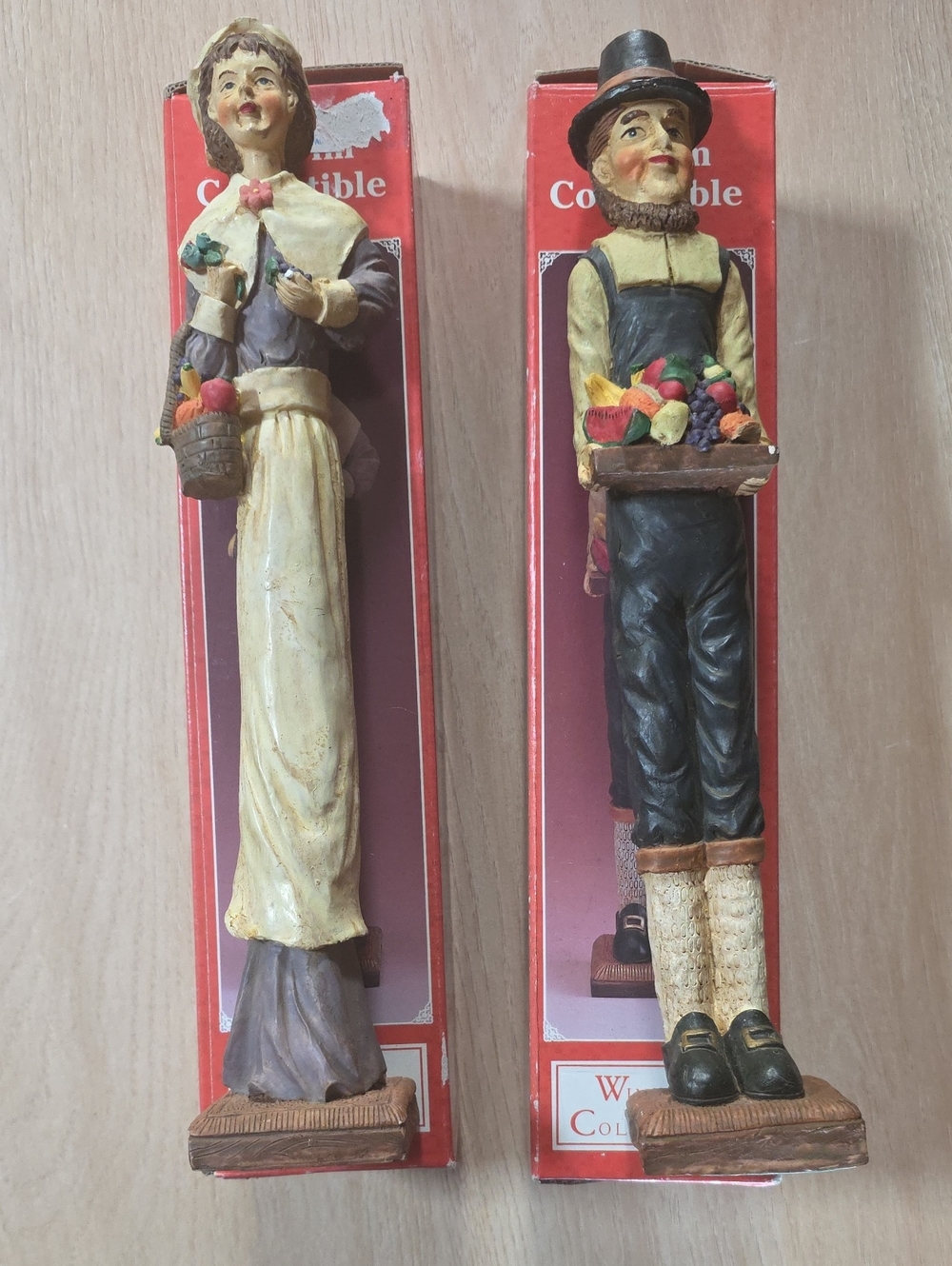 Vintage Windsor Collection Pilgrim Figurines Pair Thanksgiving With Boxes